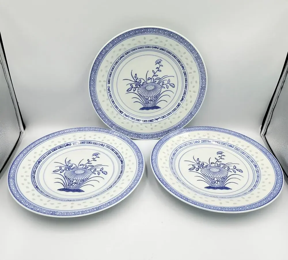 Vintage Jingdezhen Rice Grain Dinner Plates 10